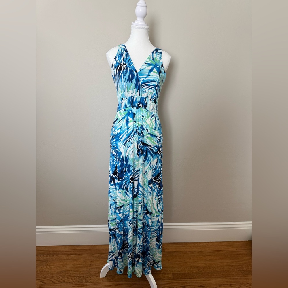 Tropical Blue and Green Maxi Dress